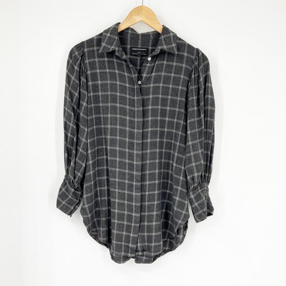 Something Navy Gray Plaid Button Down Shirt Size XS